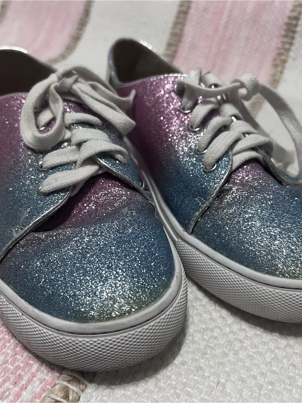 Girls Size 4Y Yosi Samra Glitter Rainbow Sneakers Casual Lace-Up Shoes